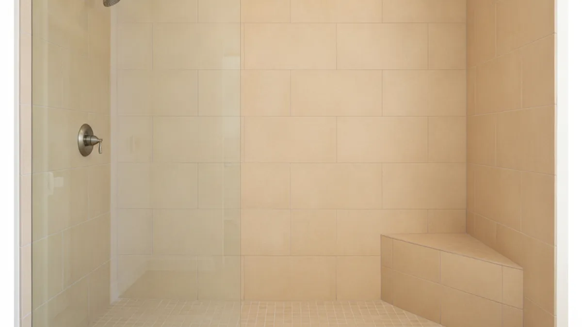 Walk-in shower floor with a low threshold in a residential bathroom